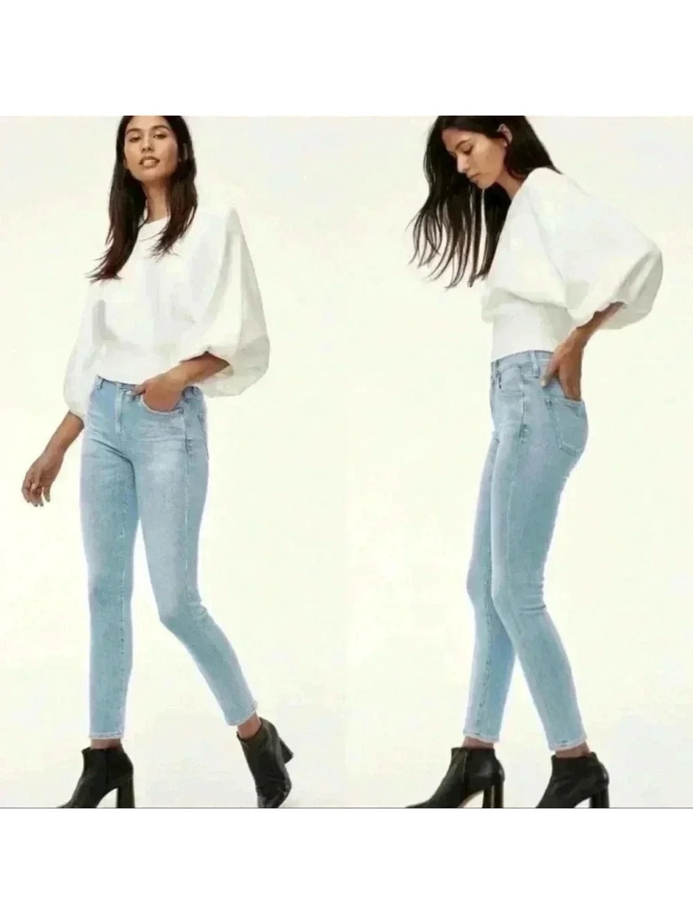Citizens of Humanity Rocket Crop High Rise Sculpt Skinny Jeans Metallic Blue  26